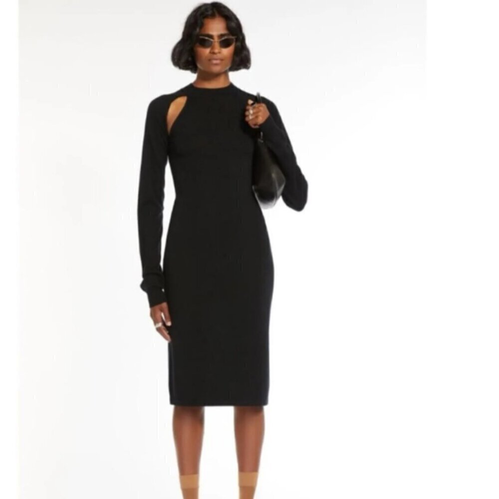 Zara Charcoal Colored Knit Cut Out Midi Dress Moto Streetwear Whimsigoth NWT Med